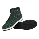 Green Black And White Tartan Print High Top Leather Sneakers