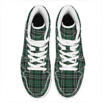 Green Black And White Tartan Print High Top Leather Sneakers
