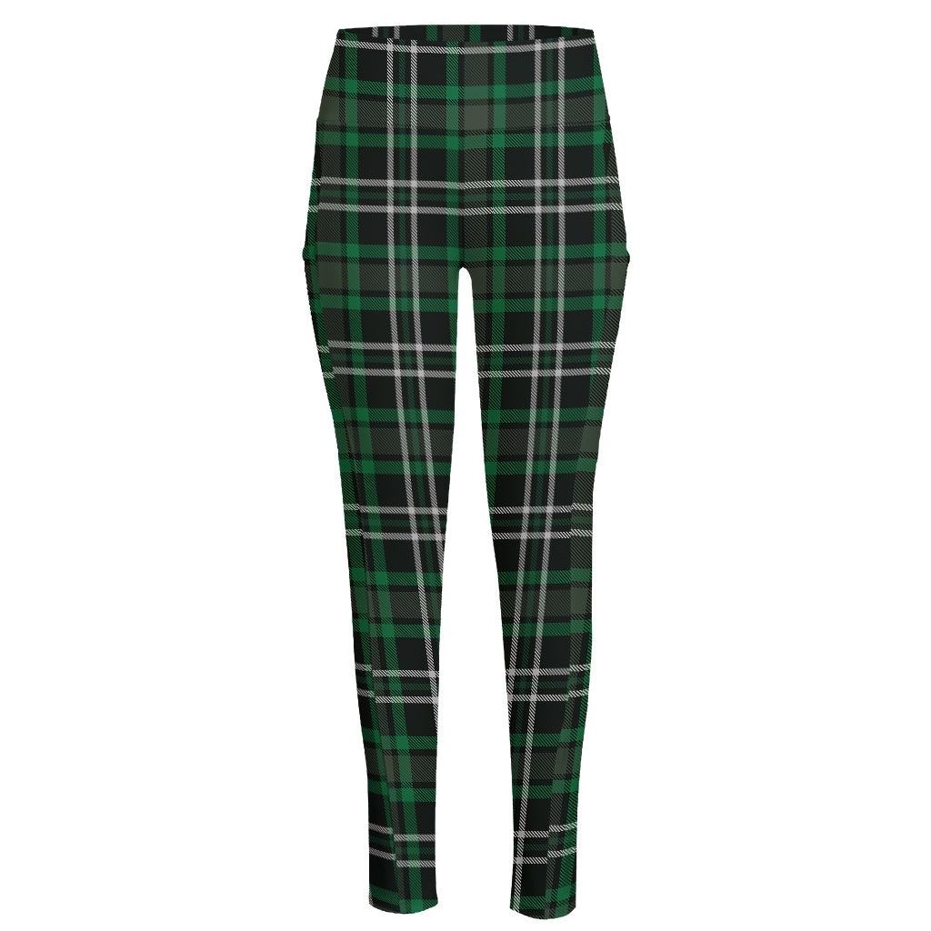 Green Black And White Tartan Print High-Waisted Pocket Leggings