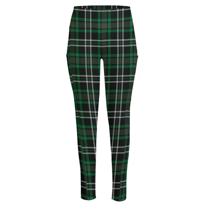 Green Black And White Tartan Print High-Waisted Pocket Leggings