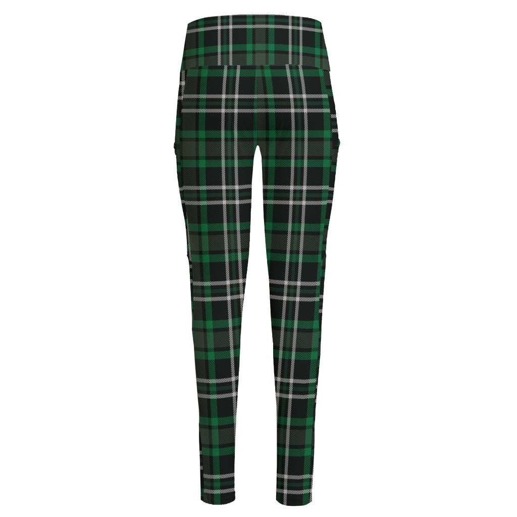 Green Black And White Tartan Print High-Waisted Pocket Leggings