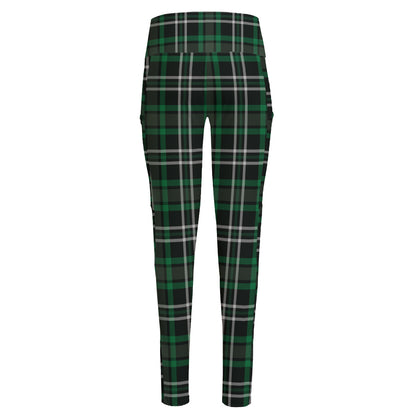 Green Black And White Tartan Print High-Waisted Pocket Leggings