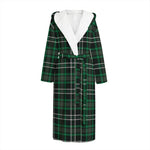 Green Black And White Tartan Print Hooded Bathrobe