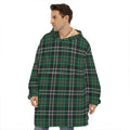 Green Black And White Tartan Print Hoodie Blanket