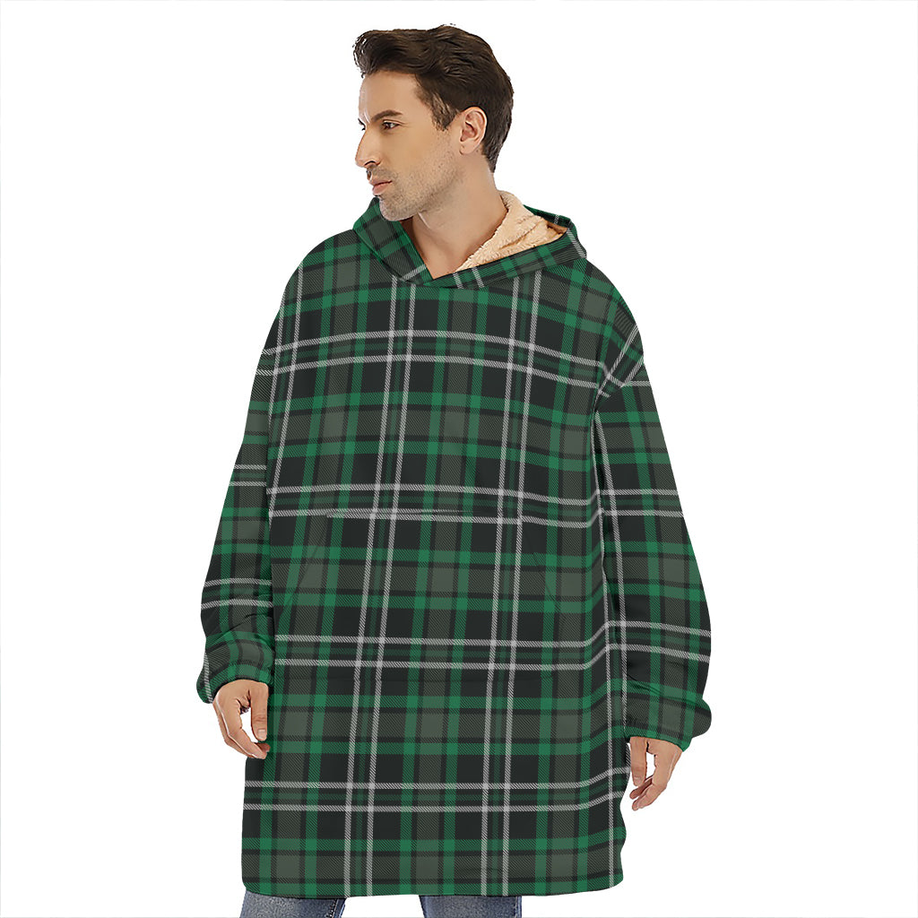 Green Black And White Tartan Print Hoodie Blanket