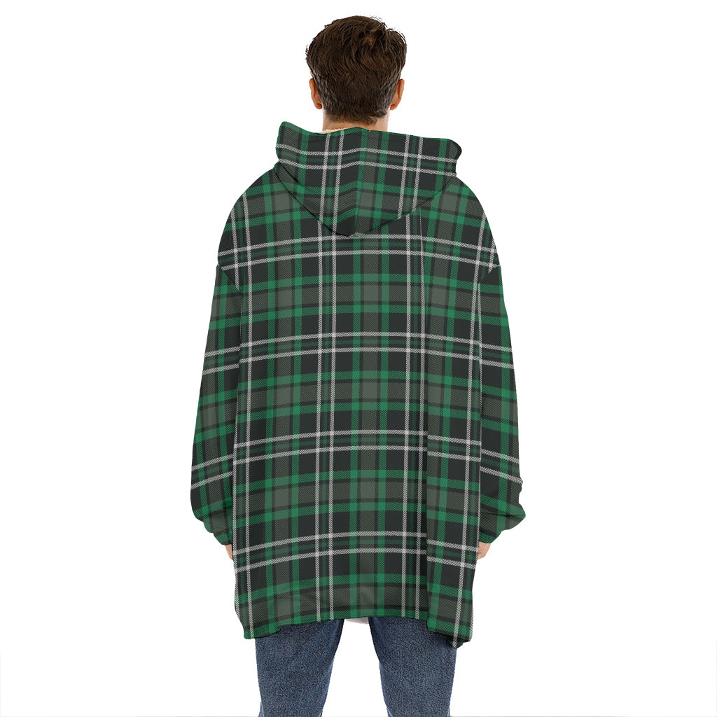Green Black And White Tartan Print Hoodie Blanket