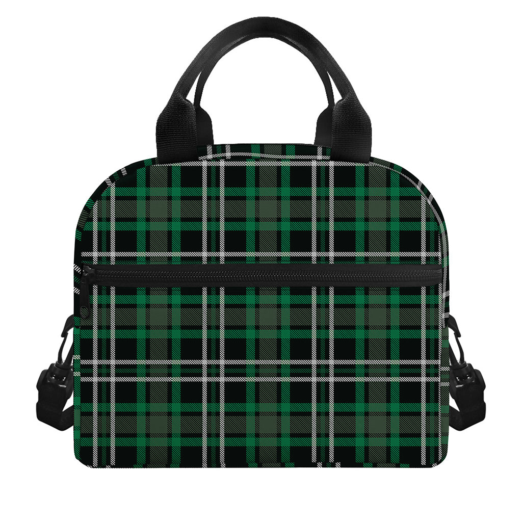 Green Black And White Tartan Print Insulated Lunch Bag