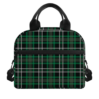 Green Black And White Tartan Print Insulated Lunch Bag