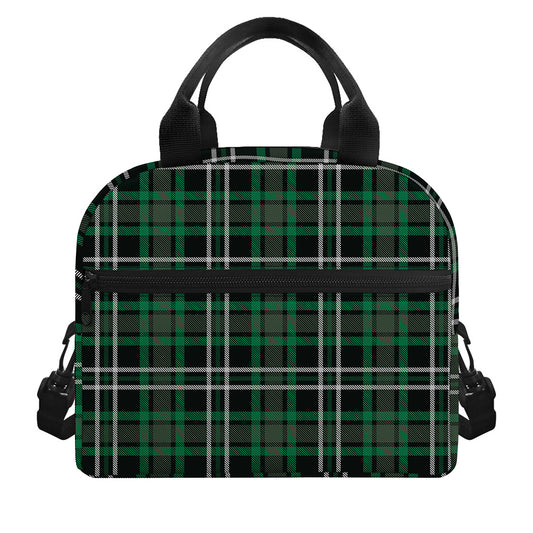 Green Black And White Tartan Print Insulated Lunch Bag