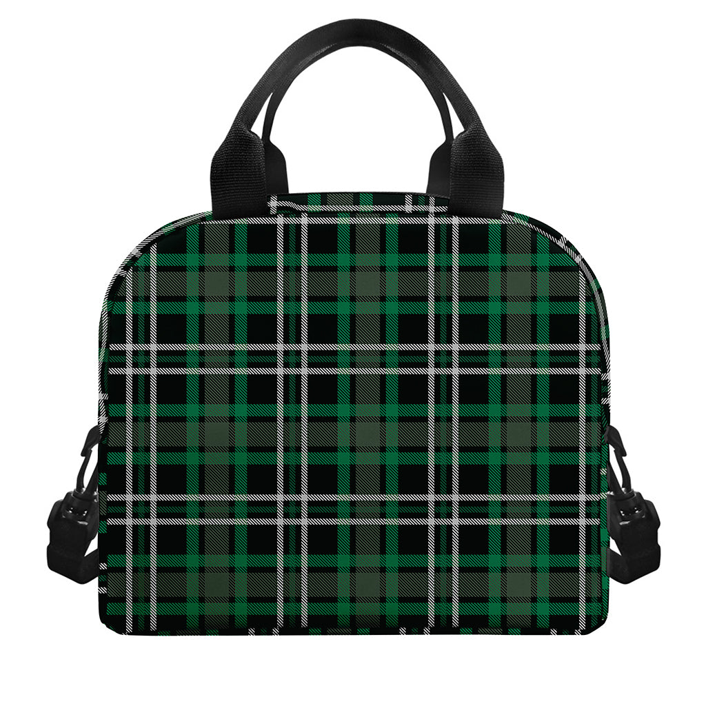 Green Black And White Tartan Print Insulated Lunch Bag