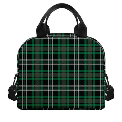 Green Black And White Tartan Print Insulated Lunch Bag