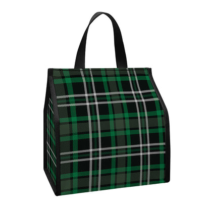 Green Black And White Tartan Print Insulated Lunch Tote