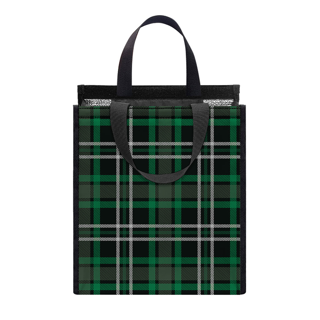 Green Black And White Tartan Print Insulated Lunch Tote