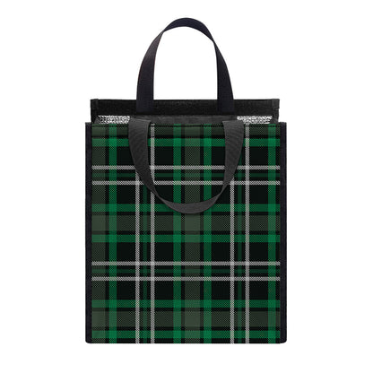 Green Black And White Tartan Print Insulated Lunch Tote