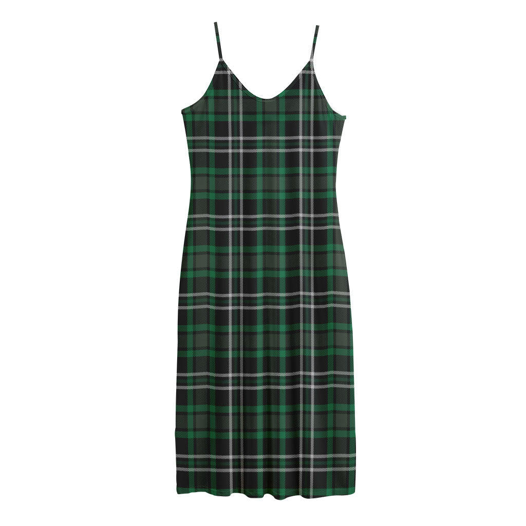 Green Black And White Tartan Print Jersey Midi Cami Dress