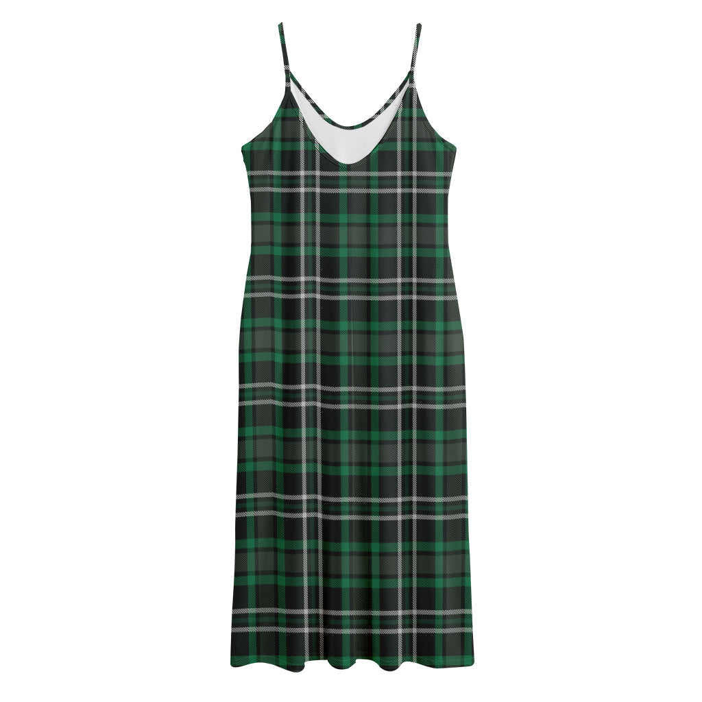 Green Black And White Tartan Print Jersey Midi Cami Dress