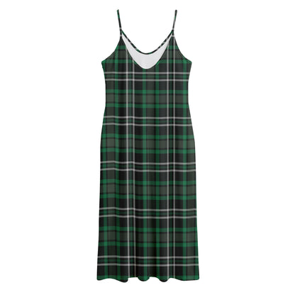 Green Black And White Tartan Print Jersey Midi Cami Dress