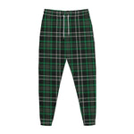 Green Black And White Tartan Print Jogger Pants