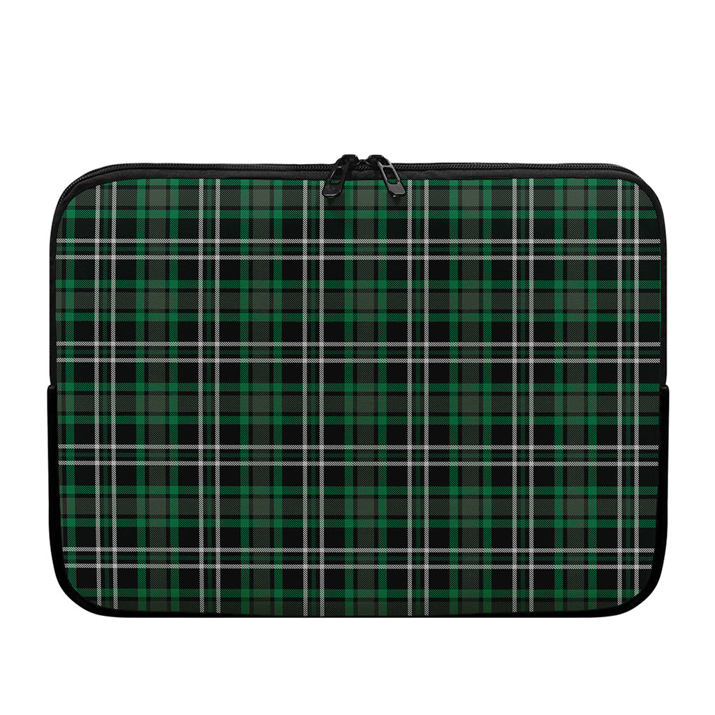 Green Black And White Tartan Print Laptop Sleeve