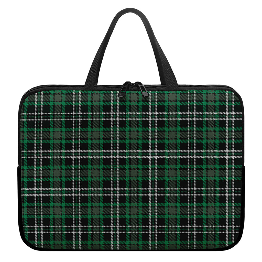 Green Black And White Tartan Print Laptop Sleeve With Handle