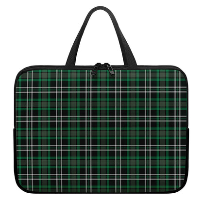 Green Black And White Tartan Print Laptop Sleeve With Handle