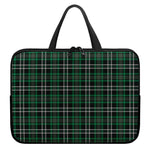 Green Black And White Tartan Print Laptop Sleeve With Handle