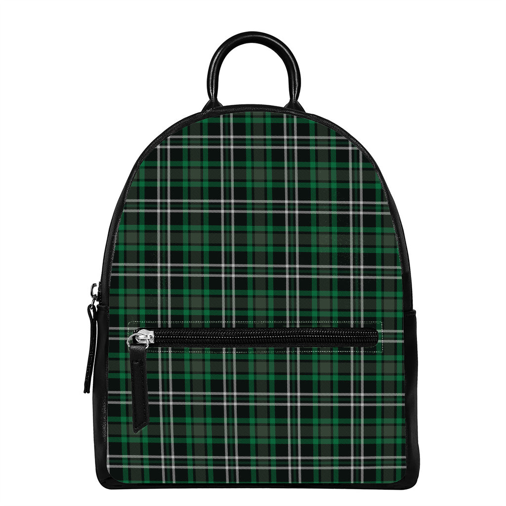 Green Black And White Tartan Print Leather Backpack