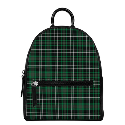 Green Black And White Tartan Print Leather Backpack