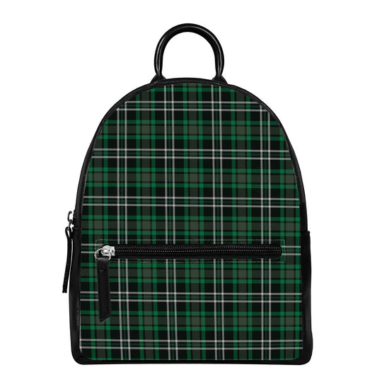 Green Black And White Tartan Print Leather Backpack