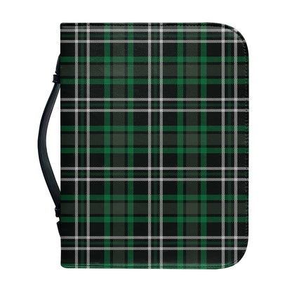 Green Black And White Tartan Print Leather Bible Cover