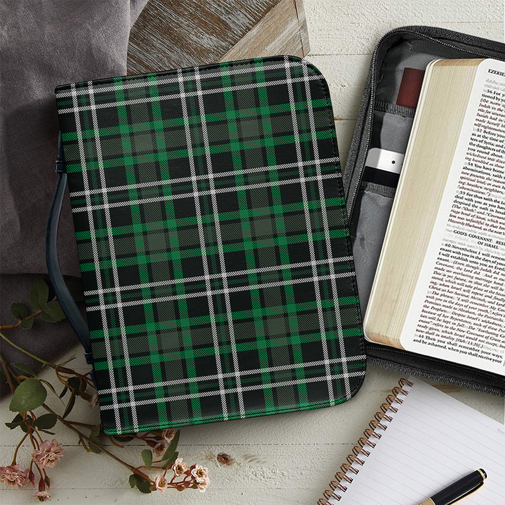 Green Black And White Tartan Print Leather Bible Cover
