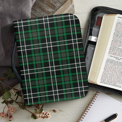 Green Black And White Tartan Print Leather Bible Cover