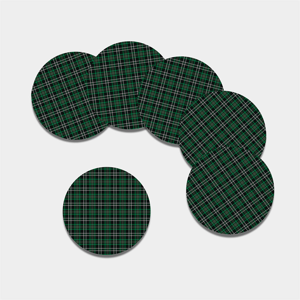 Green Black And White Tartan Print Leather Coaster Set