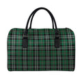 Green Black And White Tartan Print Leather Duffel Bag