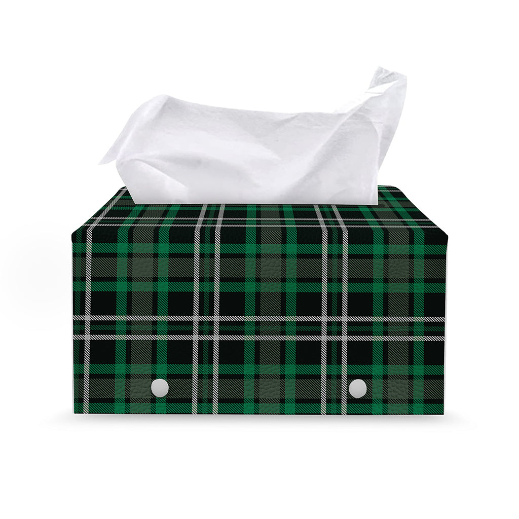 Green Black And White Tartan Print Leather Tissue Box Cover