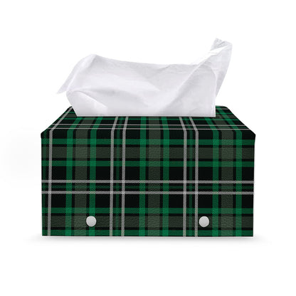 Green Black And White Tartan Print Leather Tissue Box Cover
