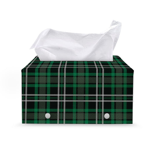 Green Black And White Tartan Print Leather Tissue Box Cover