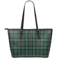 Green Black And White Tartan Print Leather Tote Bag With Zipper