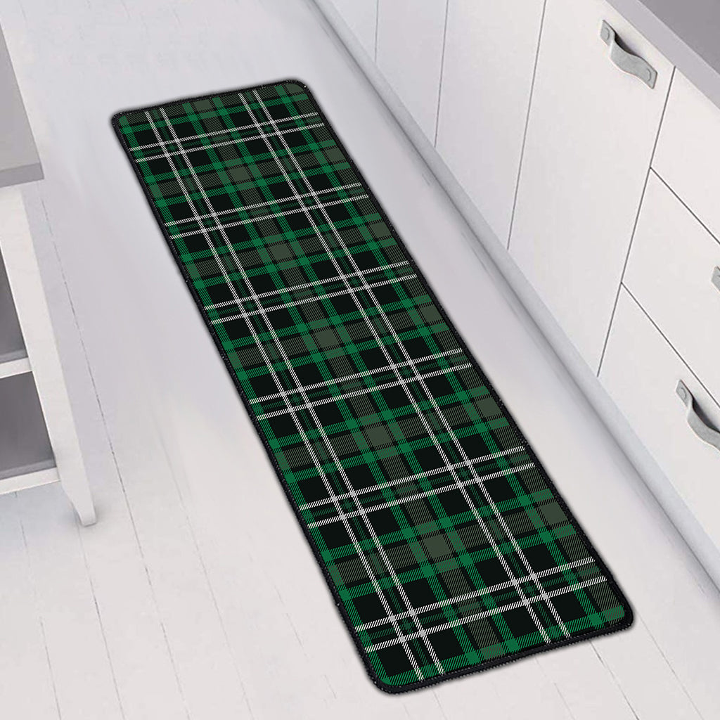 Green Black And White Tartan Print Long Kitchen Mat