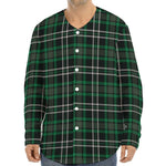 Green Black And White Tartan Print Long Sleeve Baseball Jersey