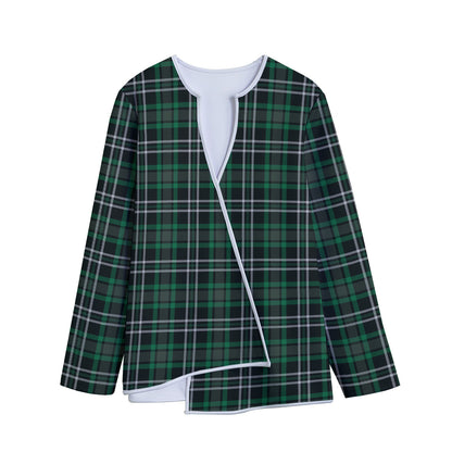 Green Black And White Tartan Print Long Sleeve Short Coat