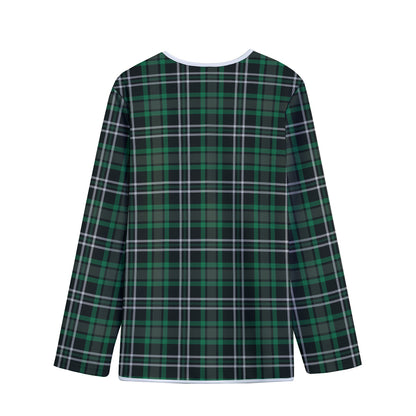 Green Black And White Tartan Print Long Sleeve Short Coat