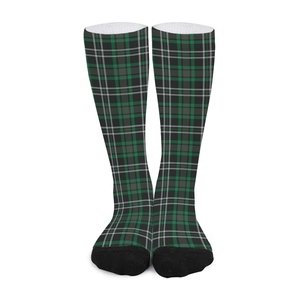 Green Black And White Tartan Print Long Socks