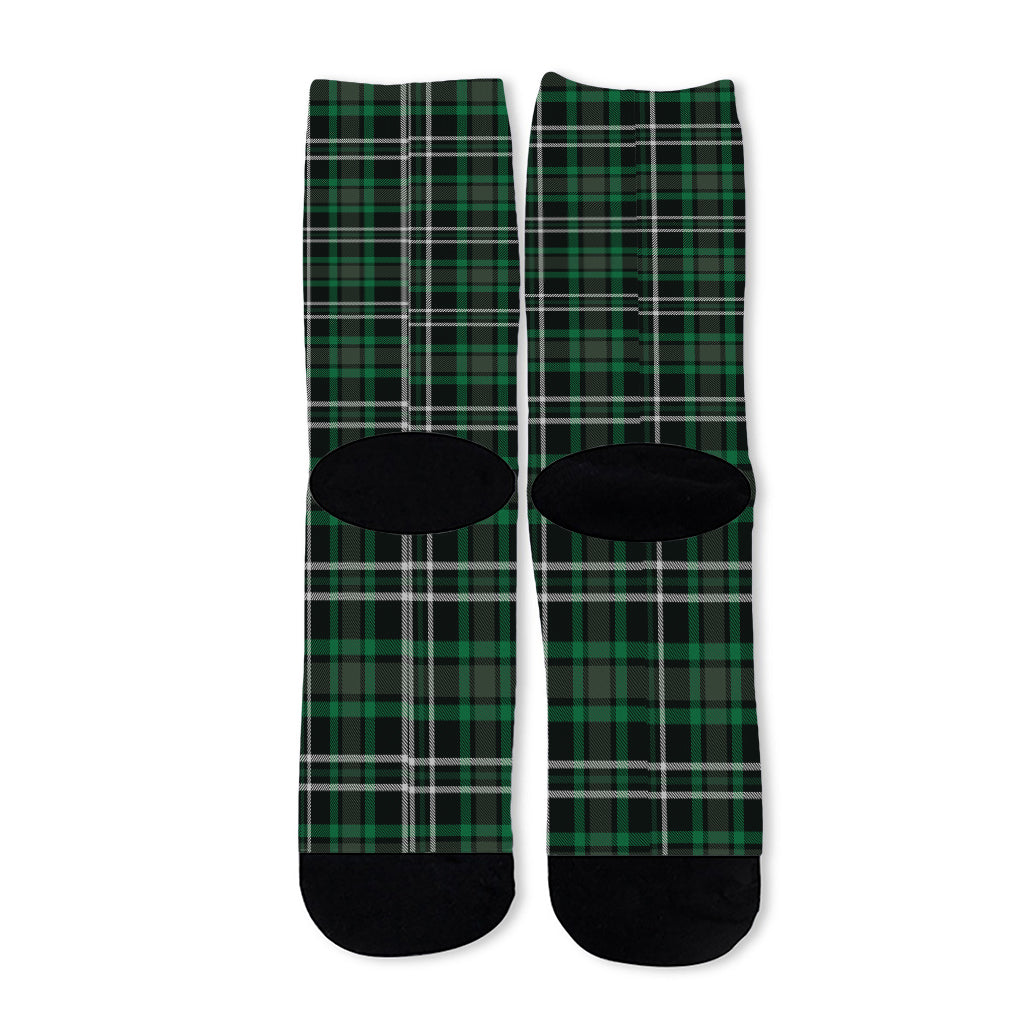 Green Black And White Tartan Print Long Socks