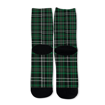 Green Black And White Tartan Print Long Socks