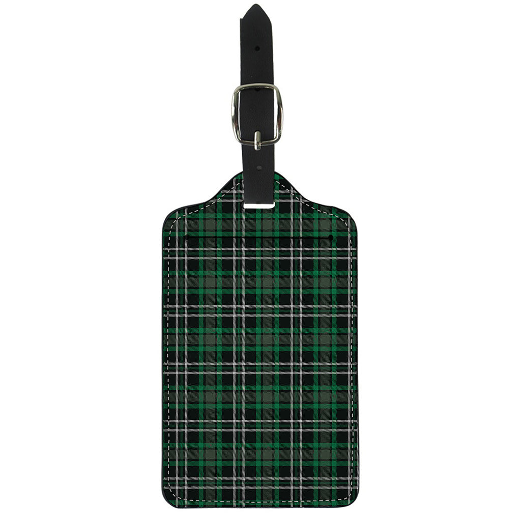 Green Black And White Tartan Print Luggage Tag