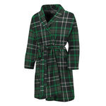 Green Black And White Tartan Print Men's Bathrobe