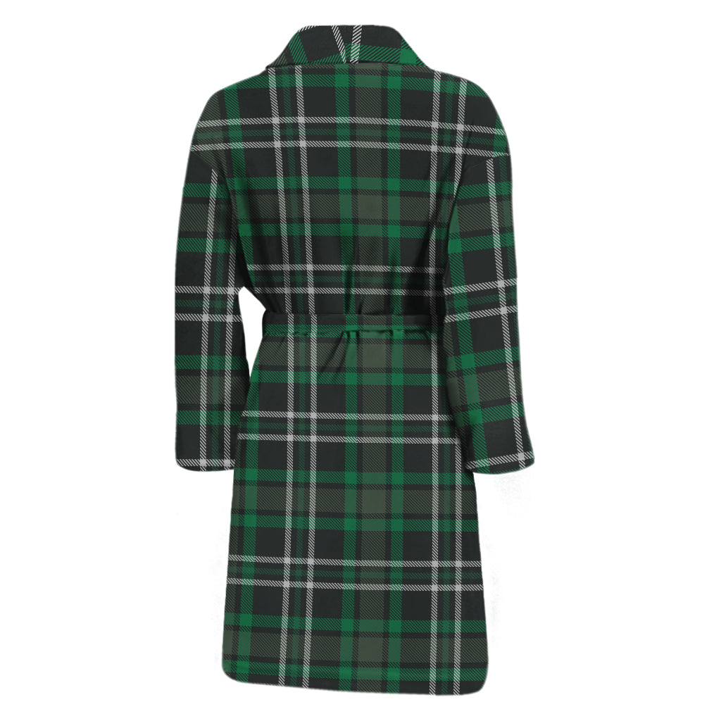 Green Black And White Tartan Print Men's Bathrobe