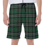 Green Black And White Tartan Print Men's Beach Shorts