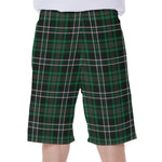 Green Black And White Tartan Print Men's Beach Shorts